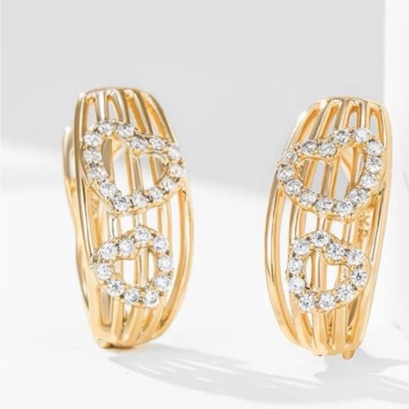 Gold and Heart Rhinestone Mini Hoops - Picture 2 of 3